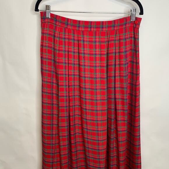 Bechamel Red Plaid Pleat Midi Skirt Sz 8P Vintage - Picture 5 of 5